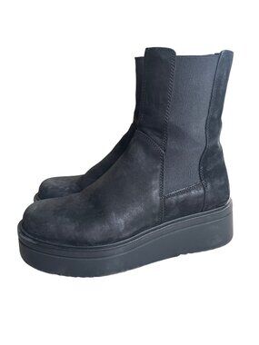 Vagabond Tara Platform Chelsea Boots Size 7 38 Chunky Black Nubuck Leather 90s